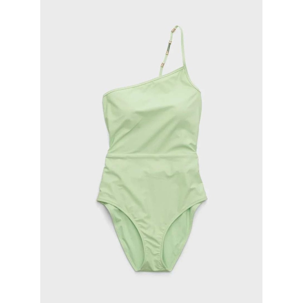 Aerie Lime Green One Piece Full Coverage Swimsuit Medium Open Back Braided Strap